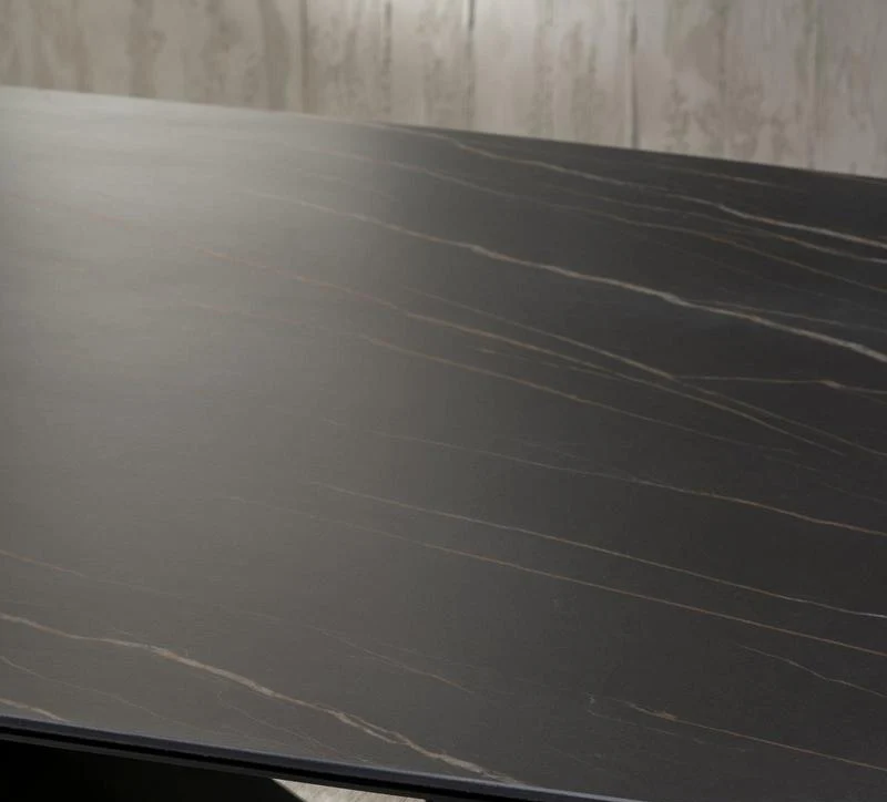 Tavolo allungabile da pranzo piano in ceramica marmo nero gambe antracite cm 120/170x80x76h