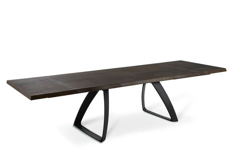 Tower - Tavolo industrial allungabile piano in legno gambe in metallo nero cm 200/300x100x76h