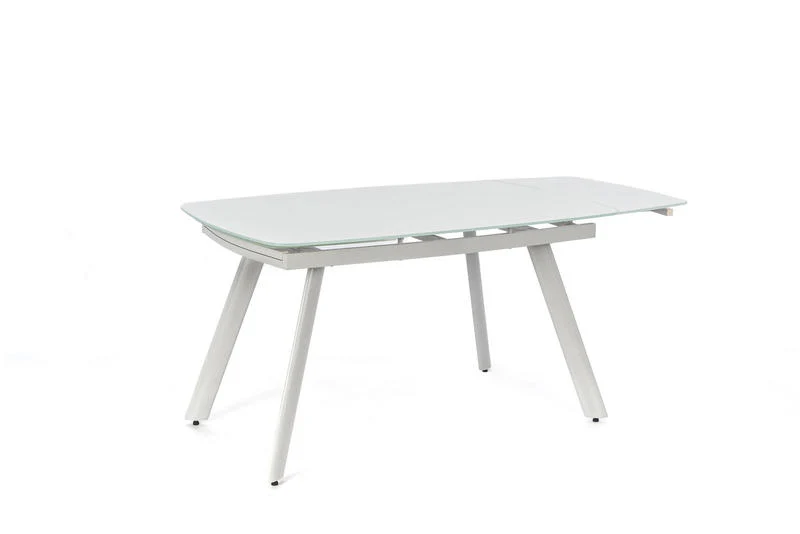Tavolo design allungabile piano in vetro extrawhite gambe in metallo bianco cm 140/210x90x76h