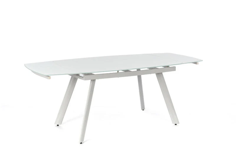 Tavolo design allungabile piano in vetro extrawhite gambe in metallo bianco cm 140/210x90x76h