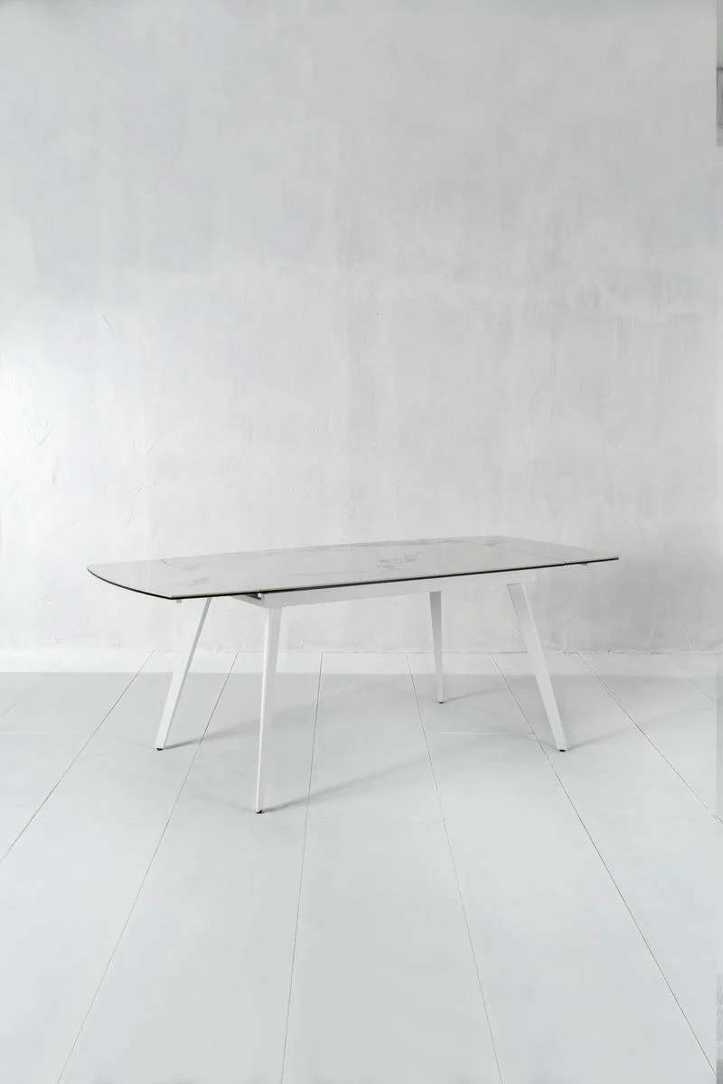 Tavolo allungabile piano in ceramica effetto marmo colore bianco cm 140/200x90x76h