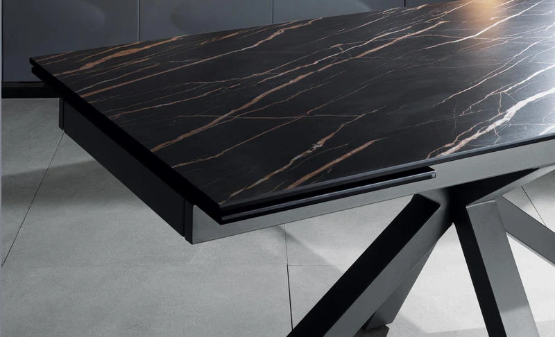 Tavolo design allungabile piano in ceramica e vetro effetto marmo nero cm 160/240x90x76h