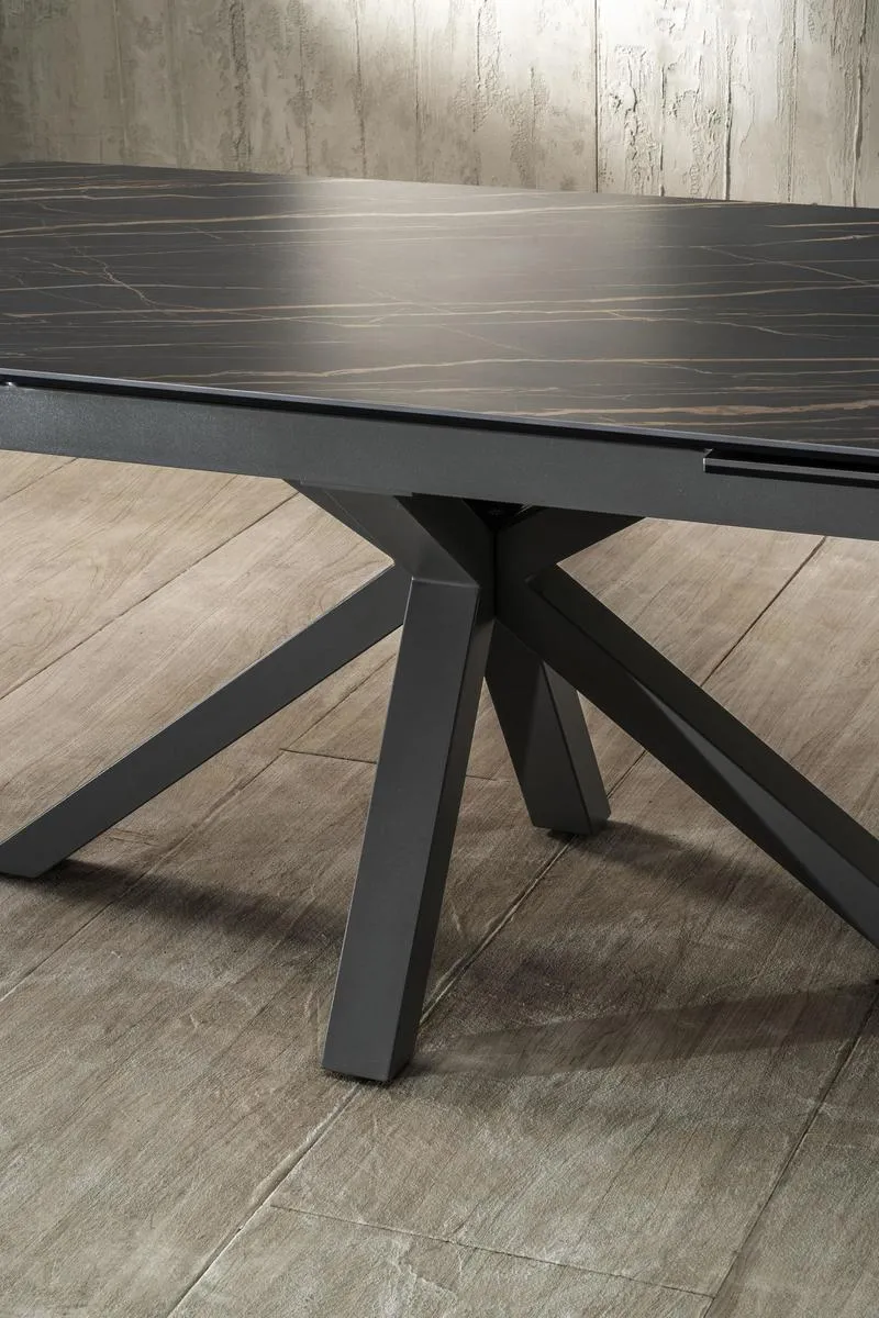 Tavolo design allungabile piano in ceramica e vetro effetto marmo nero cm 160/240x90x76h