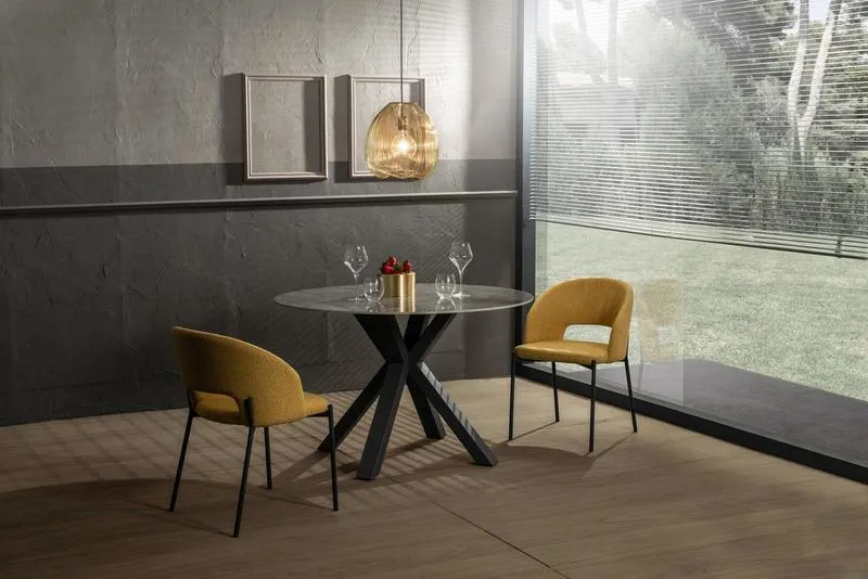 Tavolo rotondo fisso gambe incrociate in metallo piano effetto marmo cm Ø 120x76h