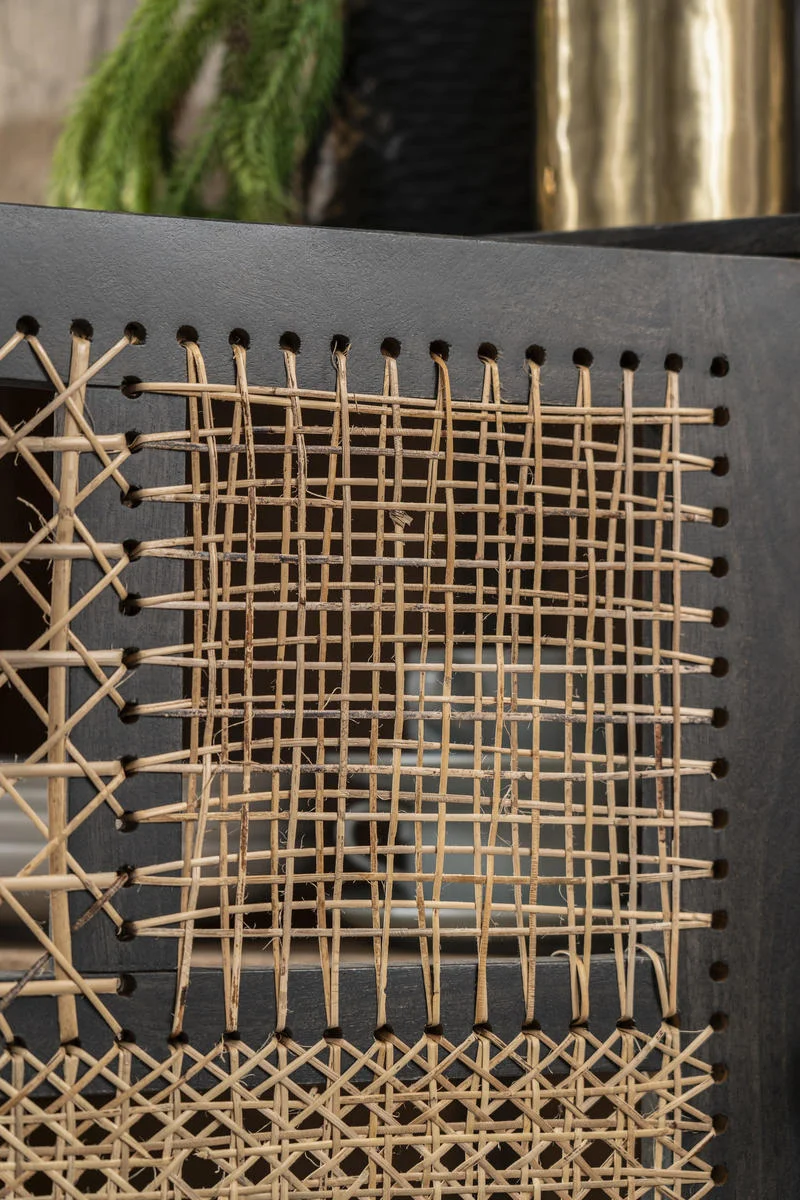 Madia in legno di mango stile etnico inserti in rattan cm 160x38x75h
