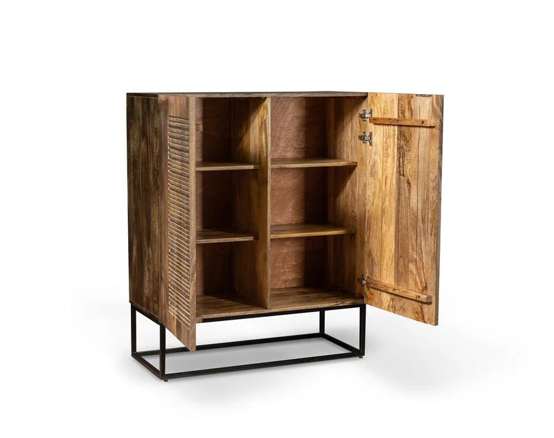 Credenza mobile 2 ante in legno massello stile etnico cm 100x45x120h