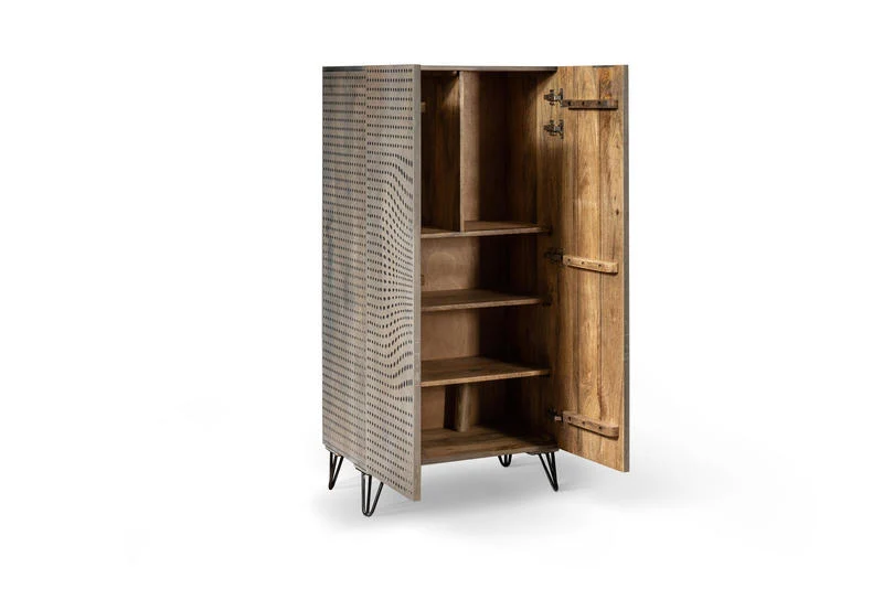 Credenza alta 2 ante per living in legno massello stile etnico cm 70x45x140h
