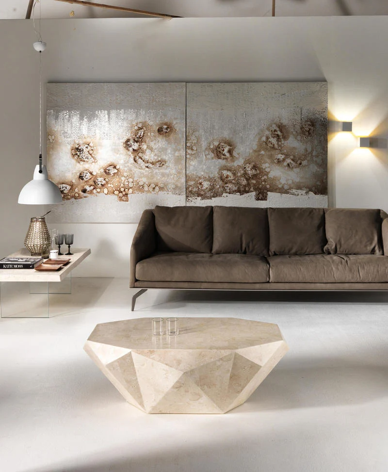 Tavolino da salotto design in pietra fossile cm 120x70x40h - vari colori