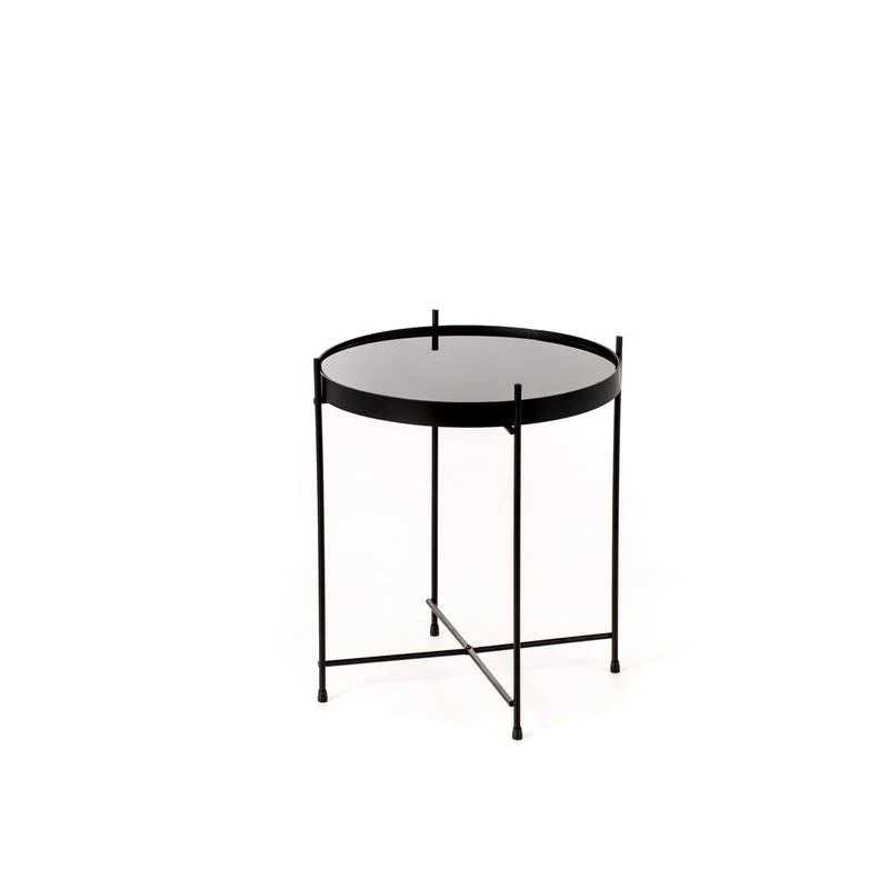 Tavolino moderno da salotto rotondo base in metallo nero piano in vetro cm Ø 38x43h