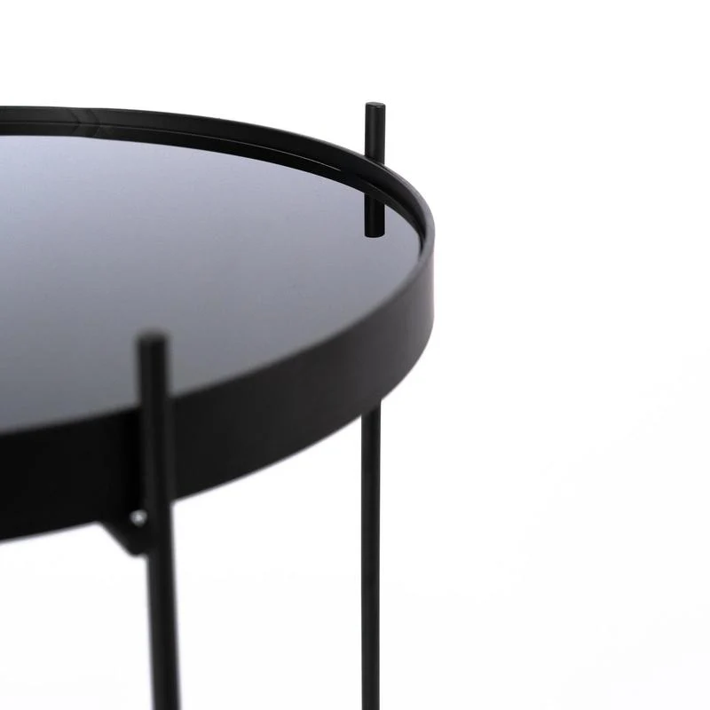 Tavolino moderno da salotto rotondo base in metallo nero piano in vetro cm Ø 38x43h