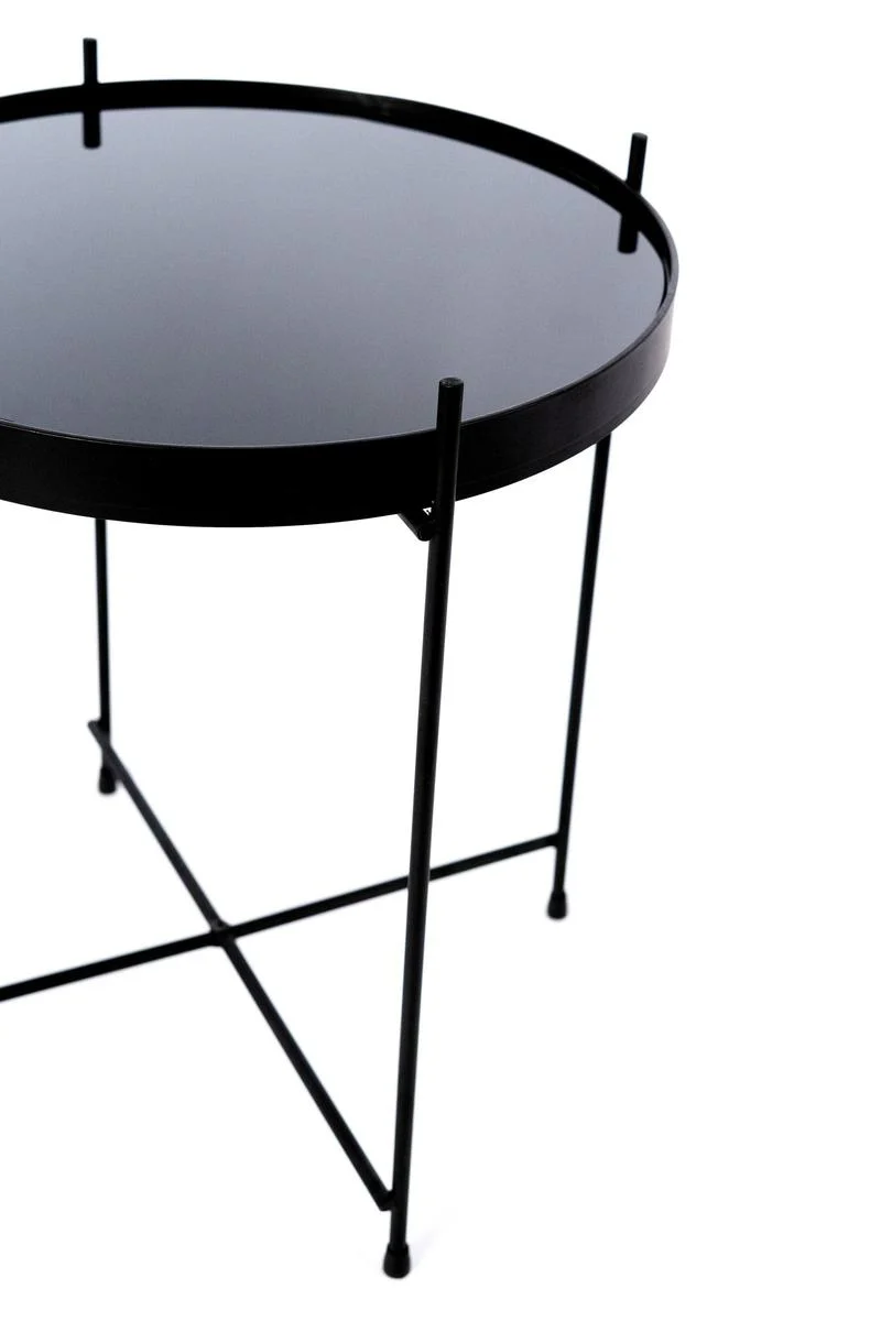 Tavolino moderno da salotto rotondo base in metallo nero piano in vetro cm Ø 38x43h