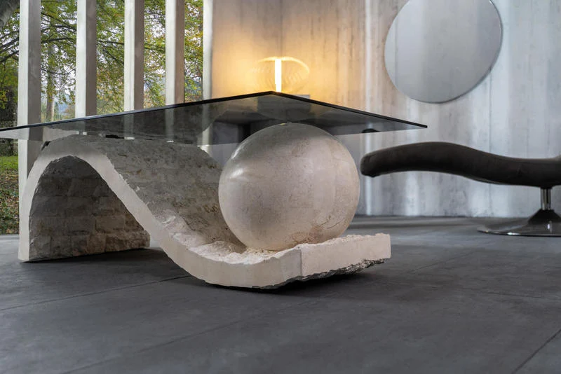 Tavolino design rettangolare moderno piano in vetro base in pietra cm 120x70x37h - vari colori