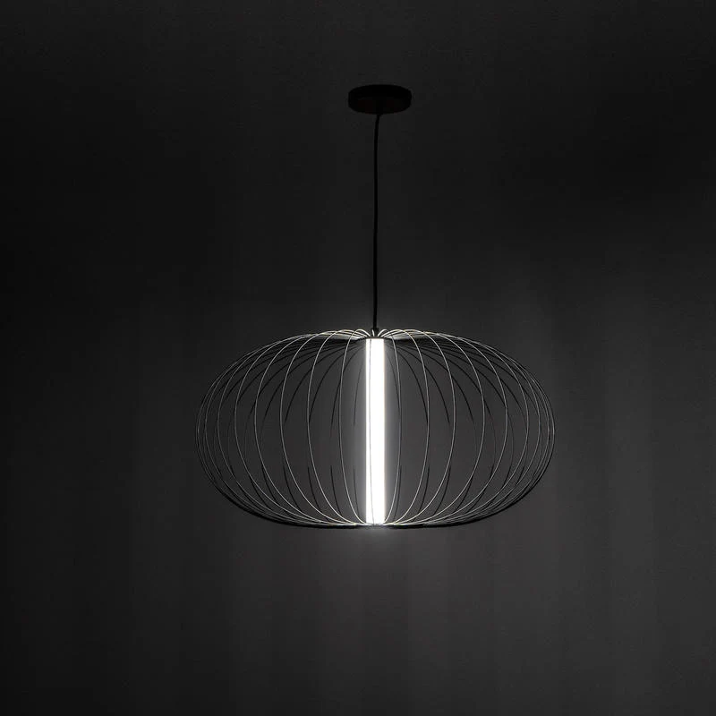 Lampadario moderno a sospensione paralume fili in metallo nero cm Ø 70x150h