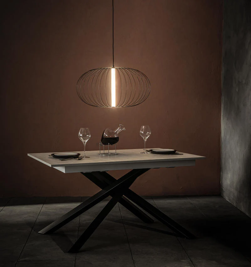 Lampadario moderno a sospensione paralume fili in metallo nero cm Ø 70x150h