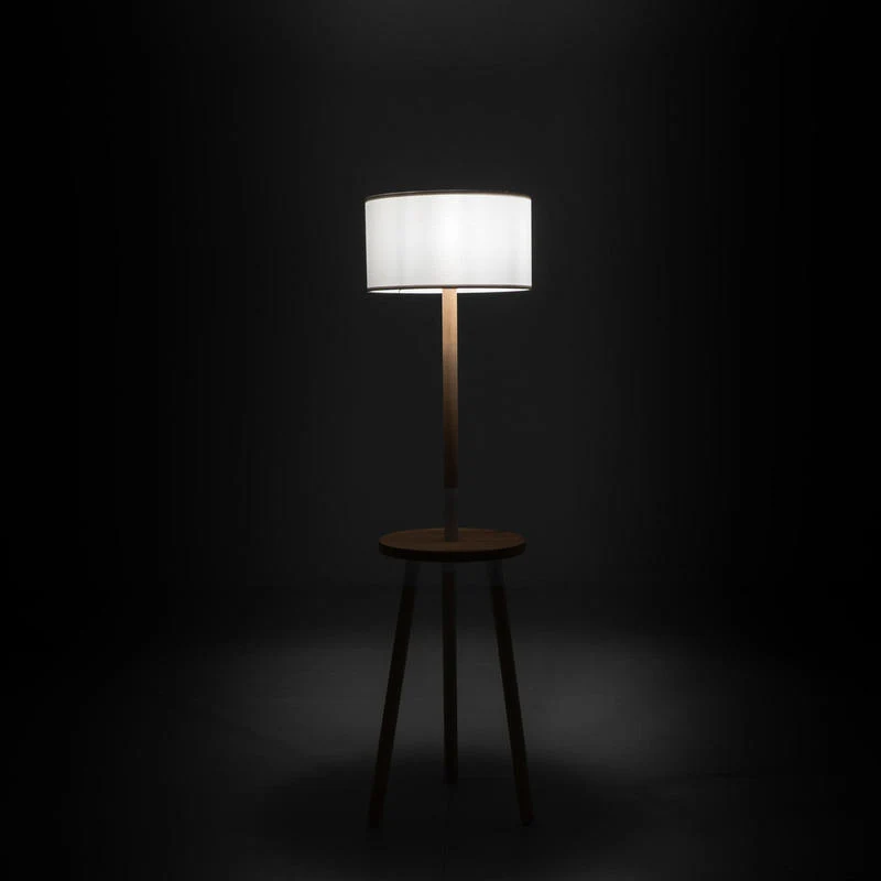 Piantana moderna con ricarica wireless in legno di faggio paralume in tessuto cm Ø 40x135h - vari colori