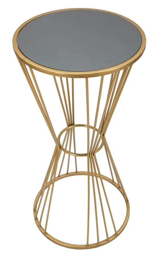 Tavolino alto da salotto design colonnina in metallo colore oro e vetro cm 40x80h