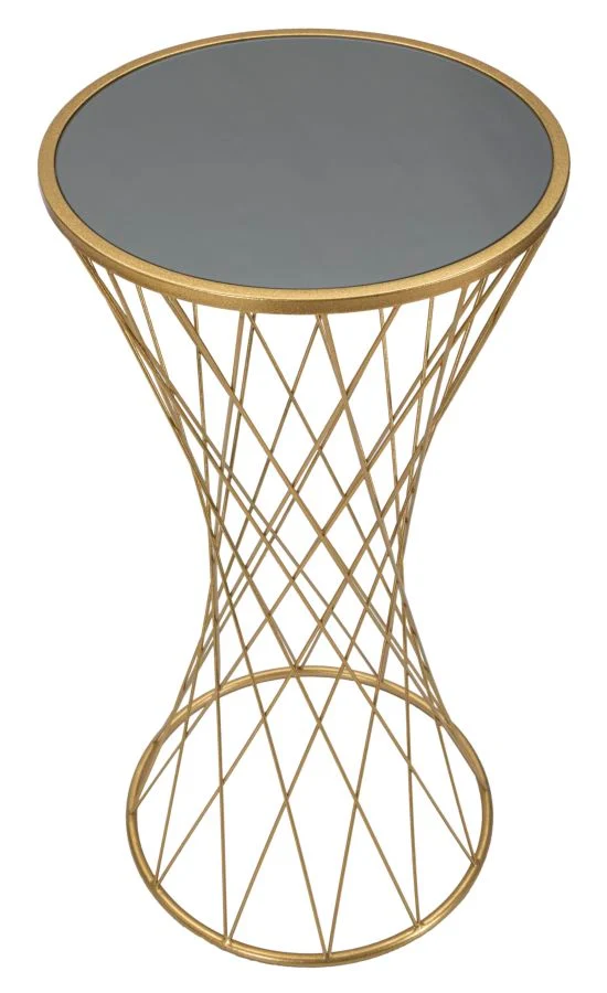 Tavolino alto colonnina moderna in metallo dorato e vetro cm 40x80h