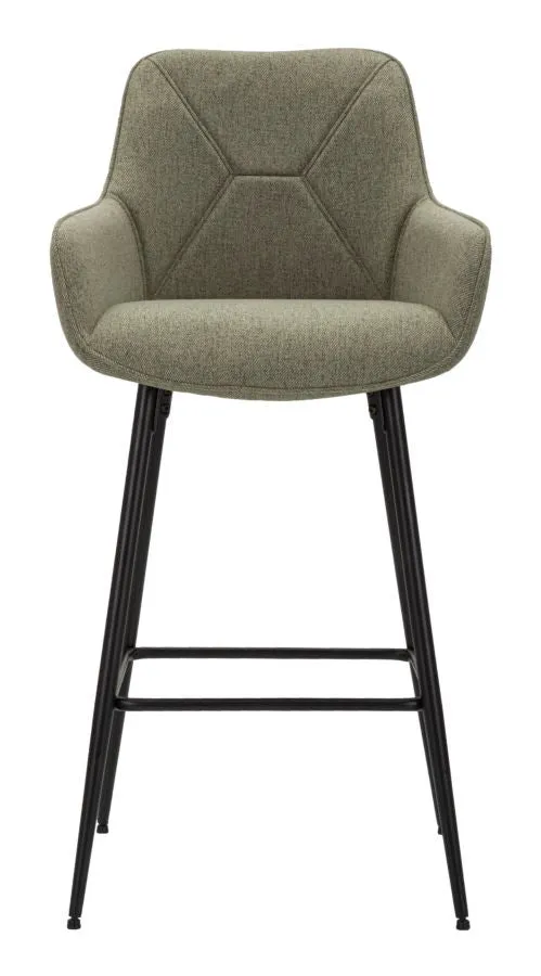 Set da 2 Sgabello alto in tessuto verde base in metallo nero cm 55x55x109h