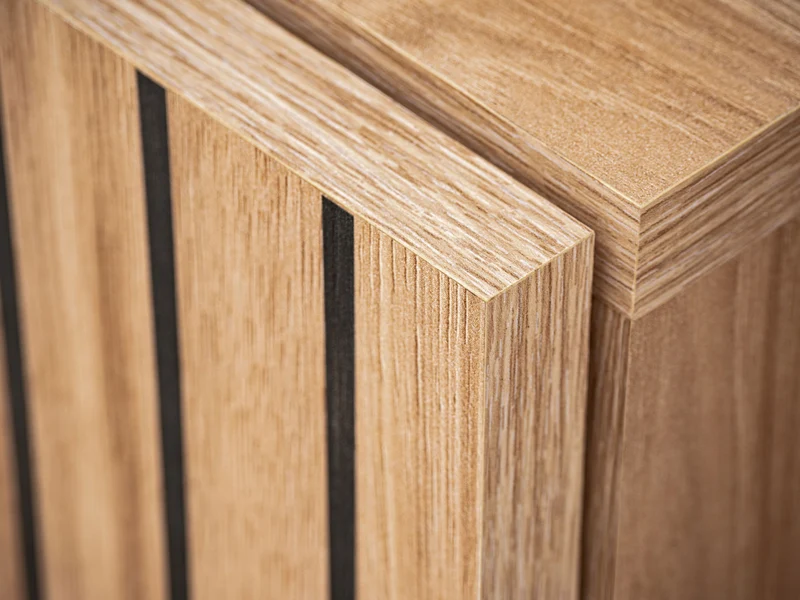 Barika - Madia 4 ante con vetrinetta moderna colore quercia e nero cm 160x40x82h