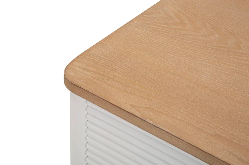 Comò 3 cassetti moderno in legno bianco maniglie oro top naturale cm 78x37x80h