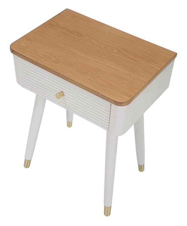 Comodino alto da camera 1 cassetto in legno bianco e naturale cm 45x32x62h