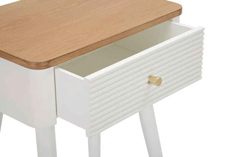 Comodino alto da camera 1 cassetto in legno bianco e naturale cm 45x32x62h