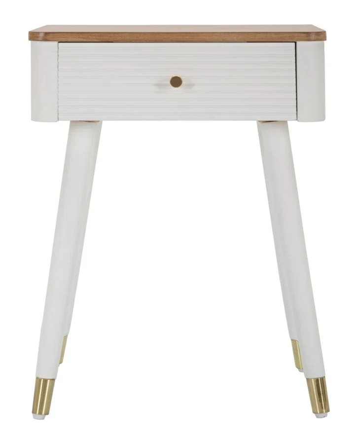 Comodino alto da camera 1 cassetto in legno bianco e naturale cm 45x32x62h