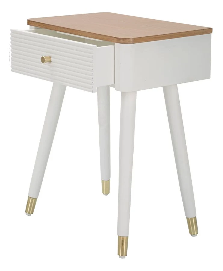 Comodino alto da camera 1 cassetto in legno bianco e naturale cm 45x32x62h