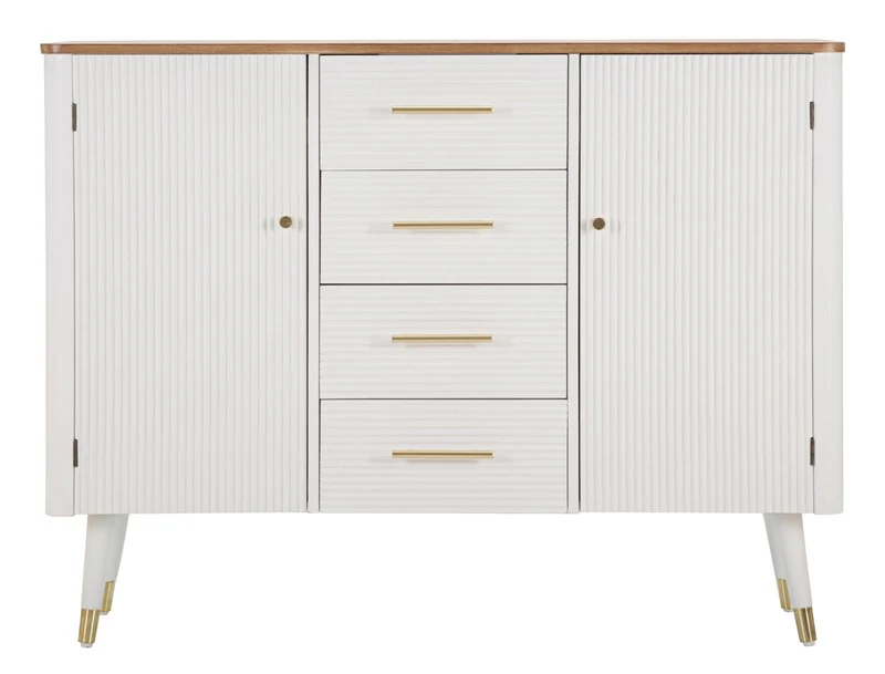 Mobile credenza in legno bianco top naturale maniglie oro cm 117x37x90h