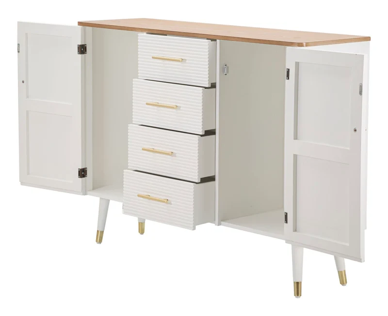 Mobile credenza in legno bianco top naturale maniglie oro cm 117x37x90h