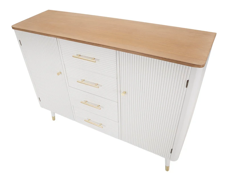 Mobile credenza in legno bianco top naturale maniglie oro cm 117x37x90h