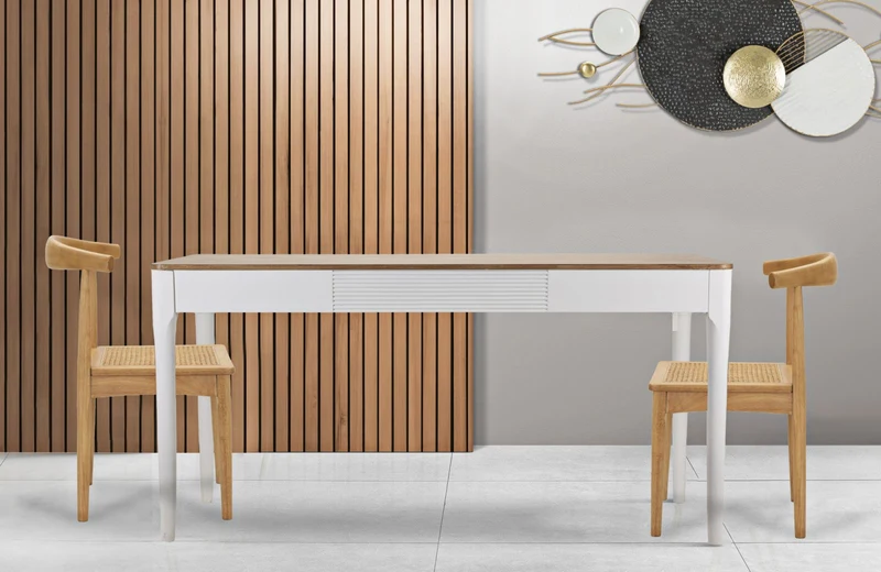 Tavolo da cucina fisso in legno bianco piano naturale cm 180x90x80h