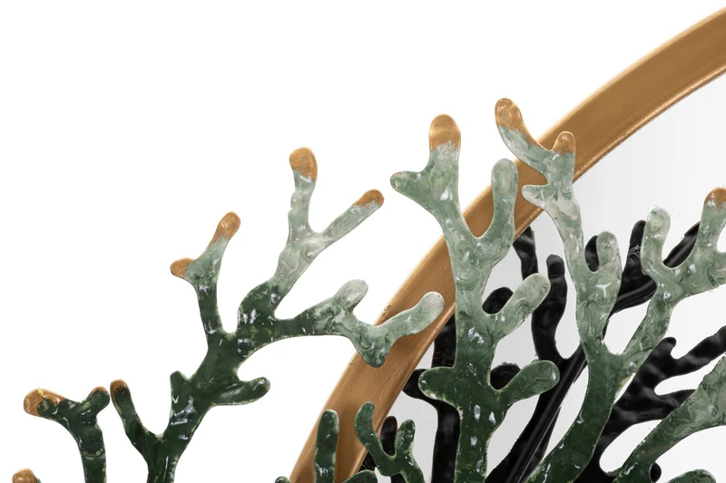 Specchio da parete tondo cornice in metallo dorato con pesciolini cm 89x7x65h