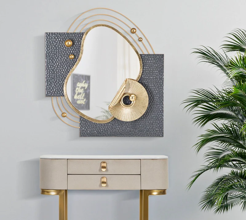 Specchio design da parete pannello decorativo astratto in metallo cm 72x7x80h