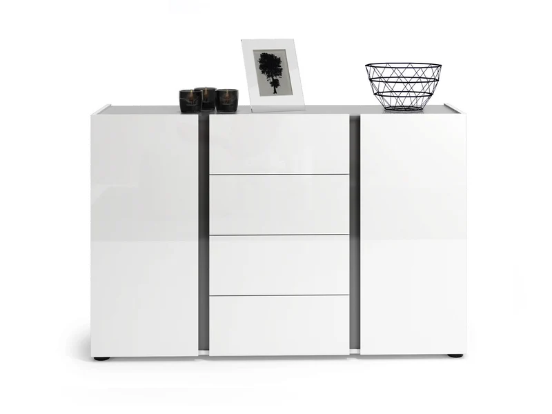 Credenza moderna 2 ante 4 cassetti laccato bianco inserto antracite cm 140x38x92h