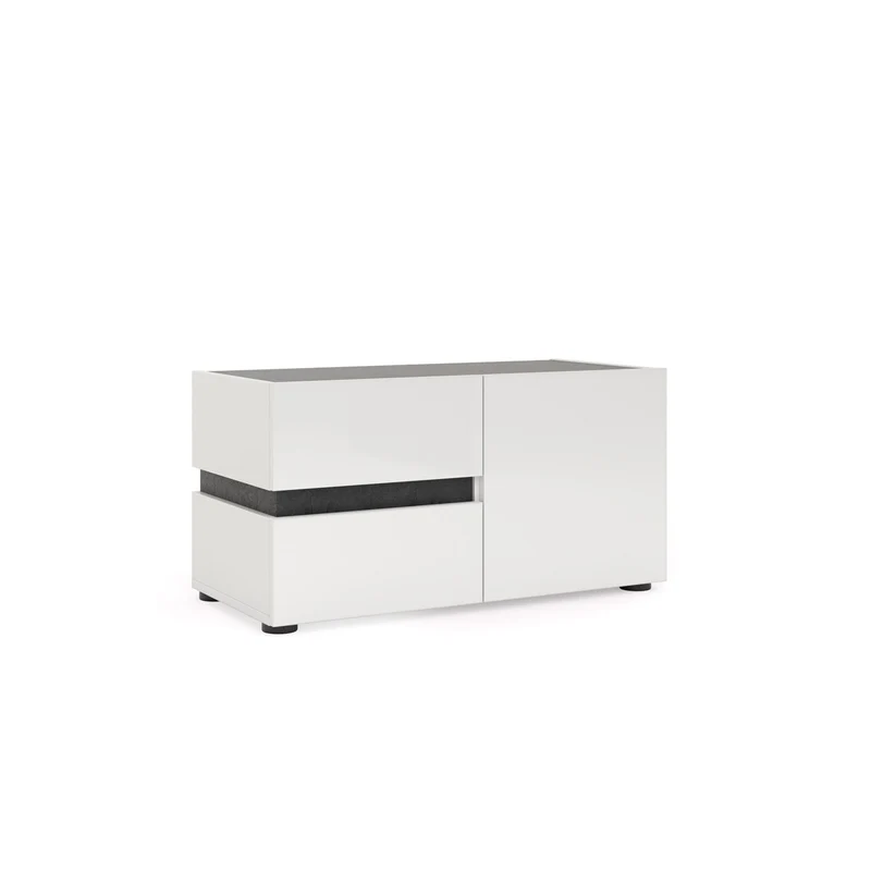 Panca ingresso con anta e 2 cassetti bianco lucido e ardesia cm 80x38x42h