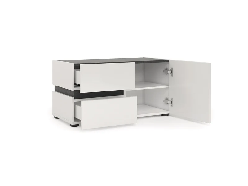 Panca ingresso con anta e 2 cassetti bianco lucido e ardesia cm 80x38x42h