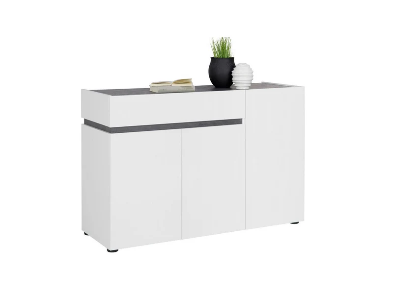 Mobile living moderno 3 ante e cassetto bianco lucido inserti ardesia cm 120x42x80h