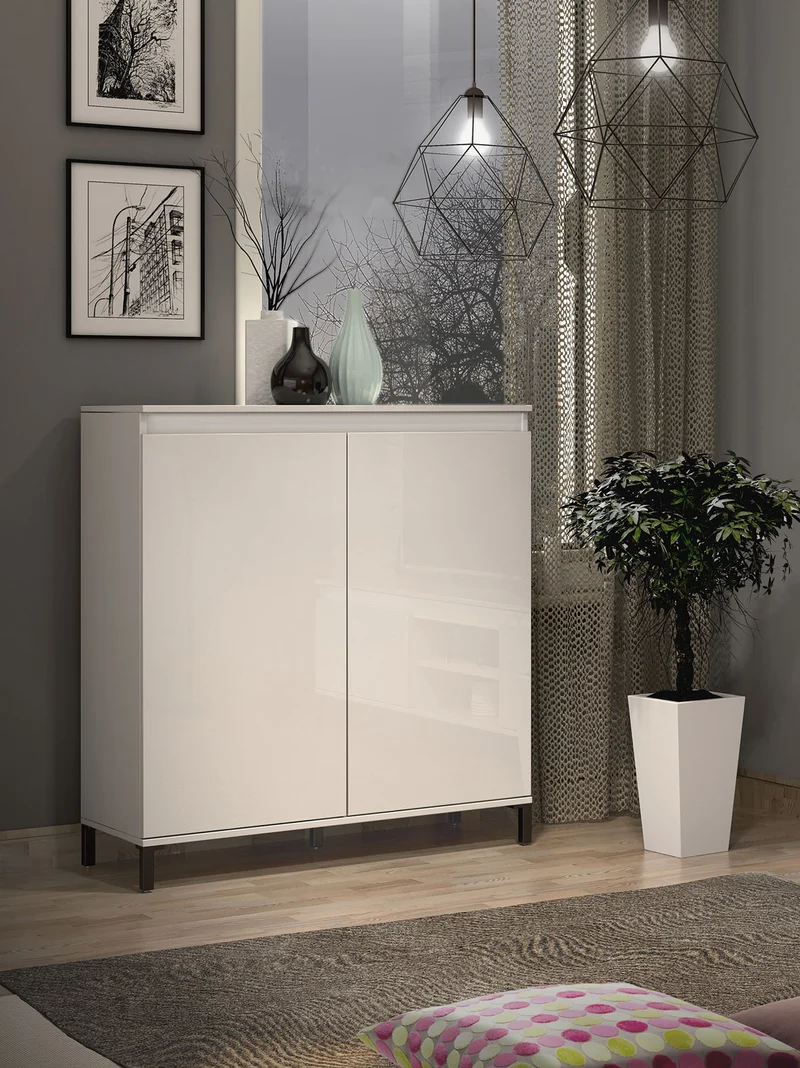 Mobile living 2 ante alto moderno bianco lucido cm 100x40x110h - vari colori