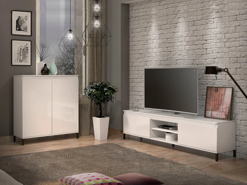 Mobile living 2 ante alto moderno bianco lucido cm 100x40x110h - vari colori