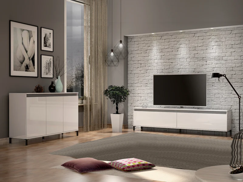 Madia moderna 3 ante bianco lucido design moderno cm 138x40x84h - vari colori