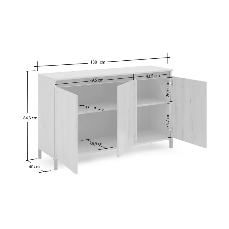 Madia moderna 3 ante bianco lucido design moderno cm 138x40x84h - vari colori
