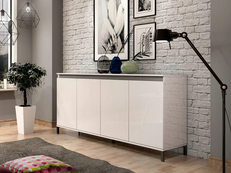 Madia lunga moderna 4 ante colore bianco lucido cm 184x40x84h - vari colori