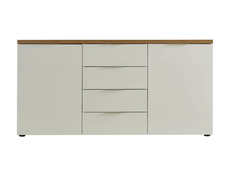 Credenza moderna 2 ante e 4 cassetti bianco lucido top rovere cm 180x43x89h