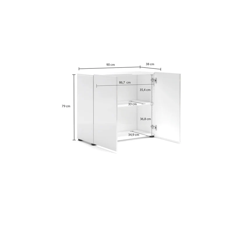 Mobile living 2 ante design moderno colore bianco lucido cm 90x38x79h
