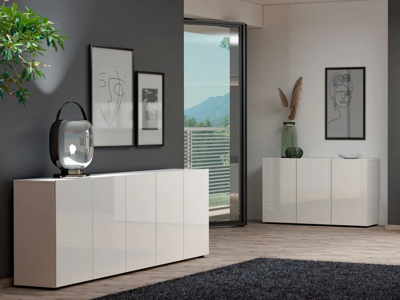 Madia lunga buffet moderno 5 ante colore bianco lucido cm 225x38x79h