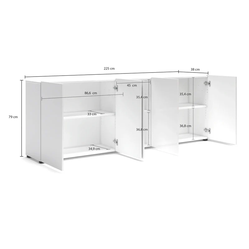 Madia lunga buffet moderno 5 ante colore bianco lucido cm 225x38x79h