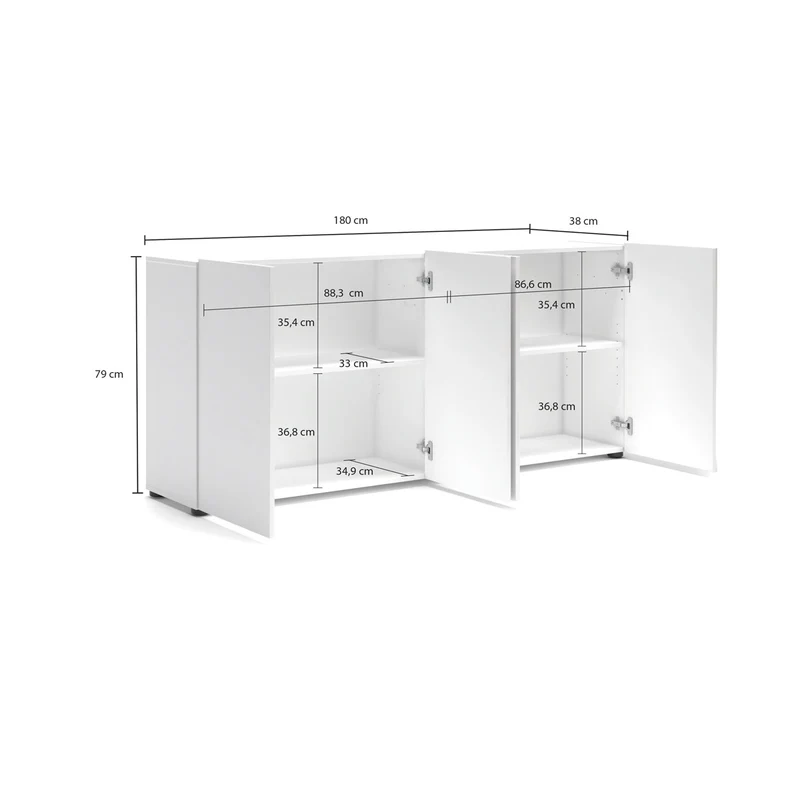 Madia design living 4 ante colore bianco lucido cm 180x38x79h