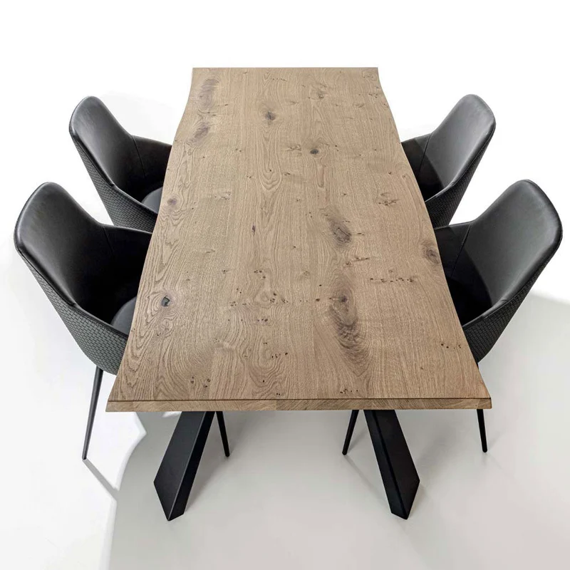 Kavir - Tavolo fisso industrial piano in legno bordo irregolare gambe in metallo - varie misure