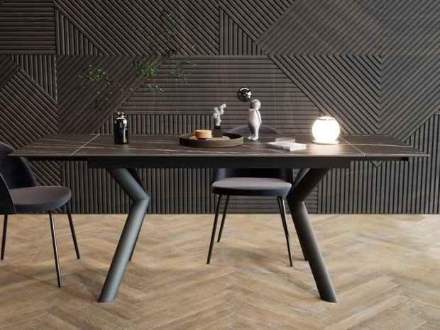 Barmel - Tavolo design allungabile piano gres gambe in metallo cm 140/200x80x76h